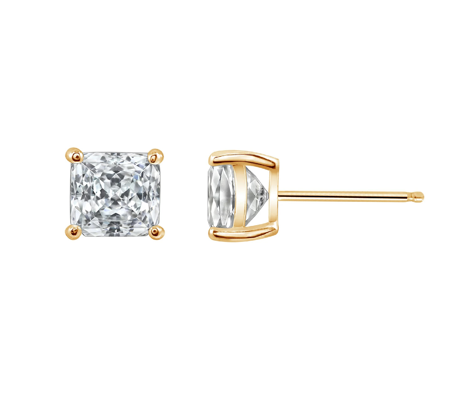 3.00 cttw Square Cut 4 Prongs Stud Earrings