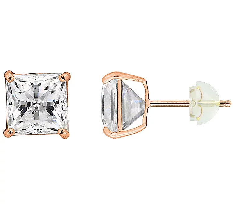 Solid Gold 3.00 cttw Princess Cut Prong Set Stud Earrings