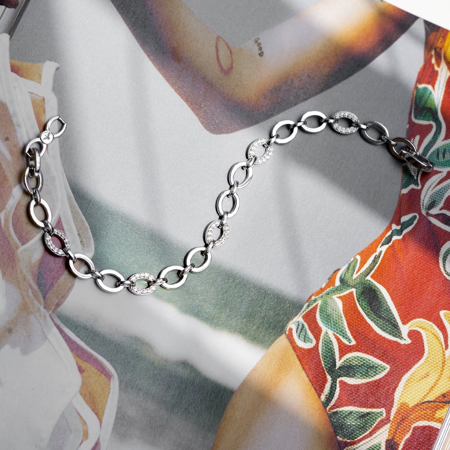 Alternating Pave-Linked Chain Bracelet JEB14165 JEB14165