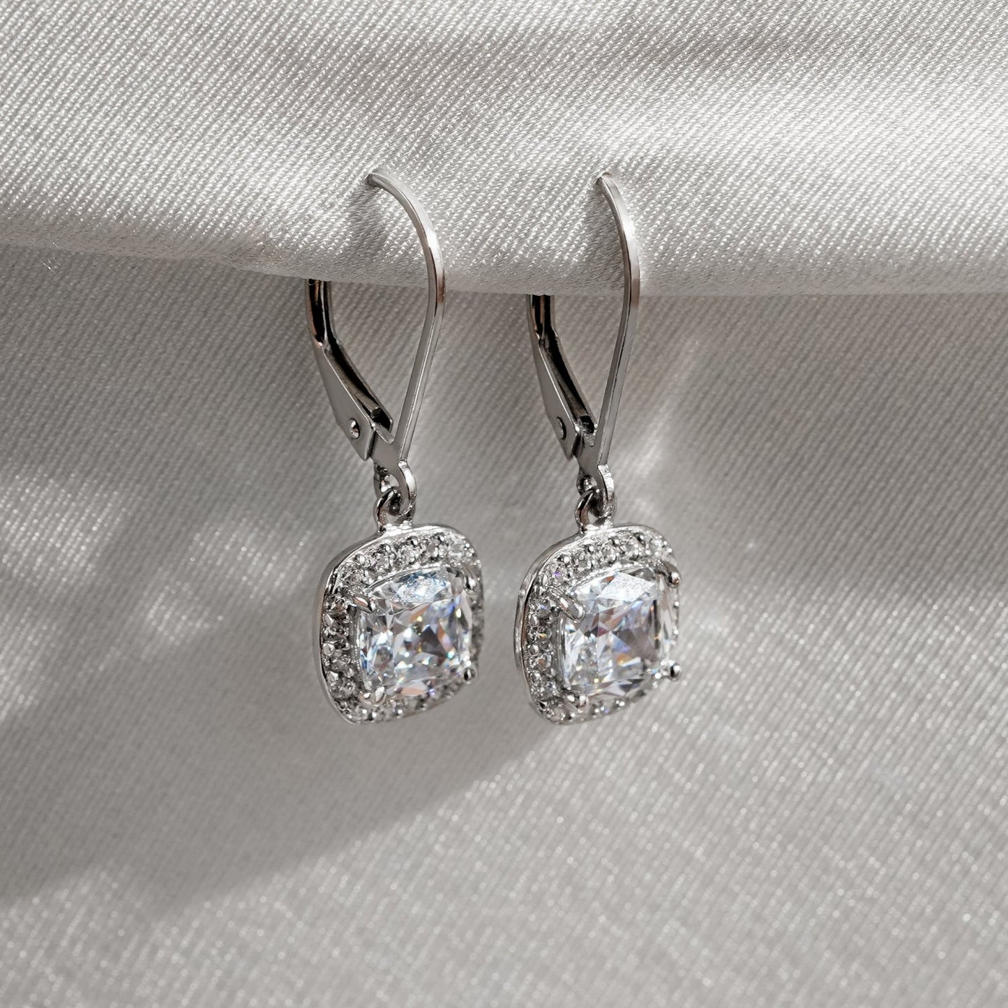 Cushion Halo Leverback Earrings JEE09975