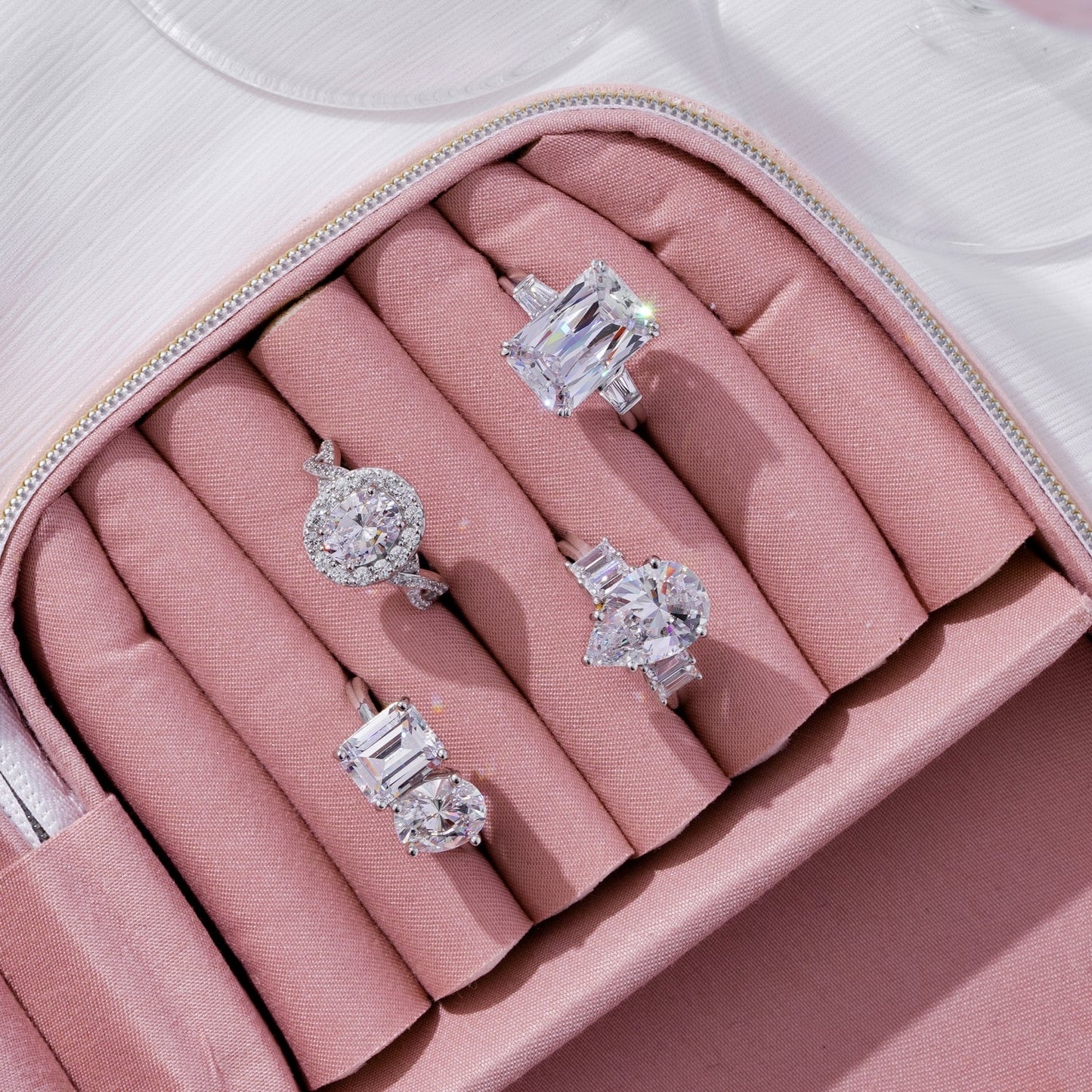 Emerald Crossover Shank Halo Ring JER25936