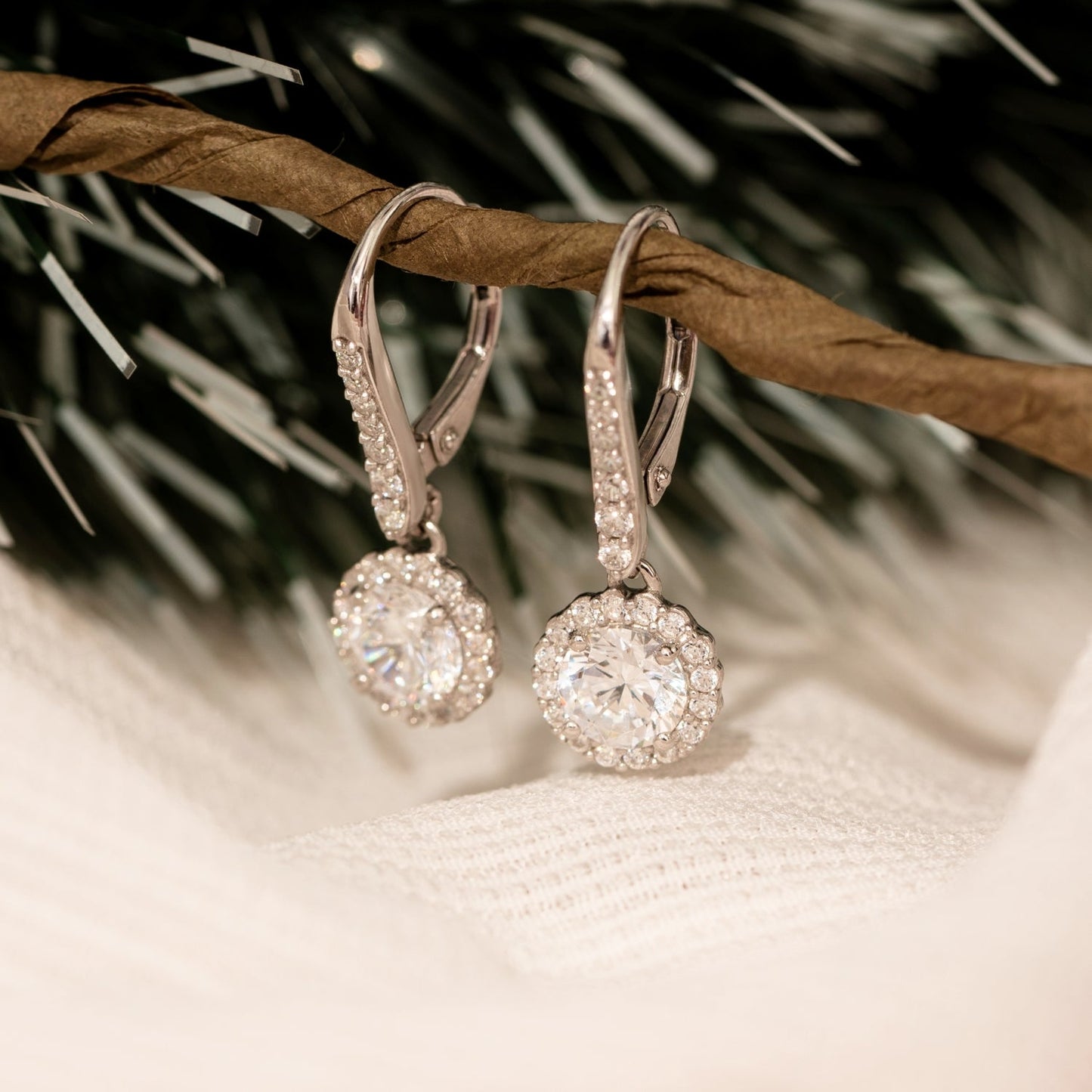 2ct Halo Dangle Leverback Earrings