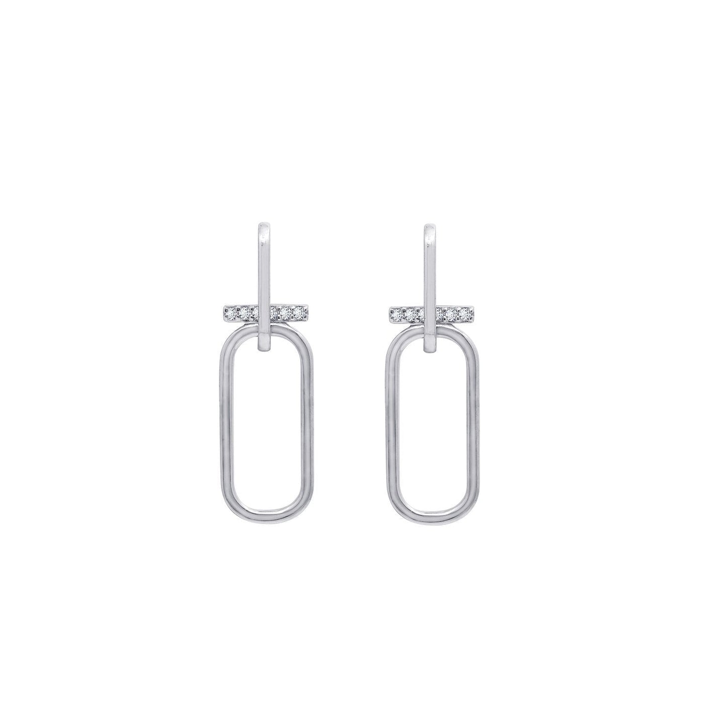 KIERA COUTURE Platinum Clad Sterling Silver Cubic Zirconia Double Link with Bar Drop Stud Earrings