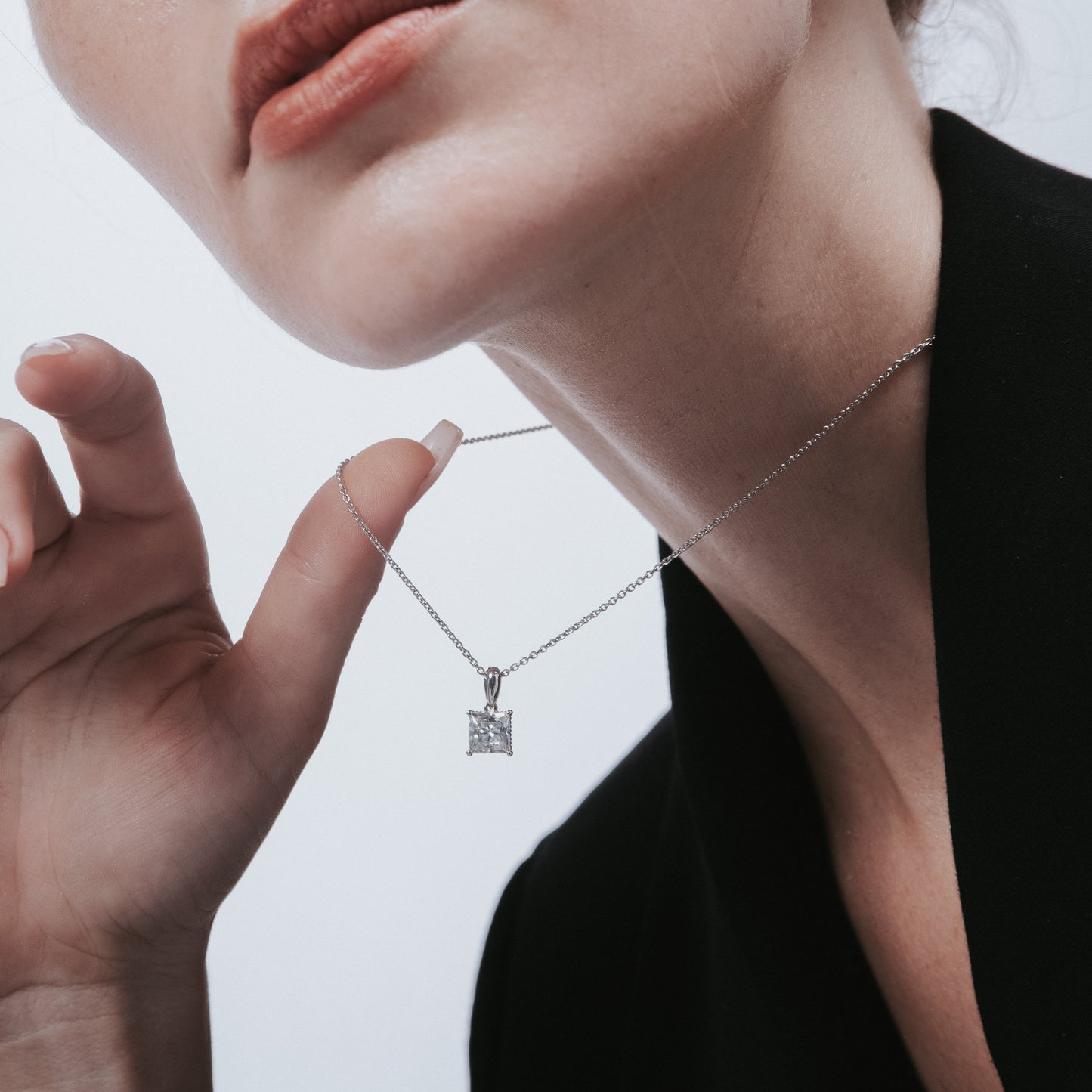 Solitaire Princess Cut with Fancy Gallery Pendant Necklace