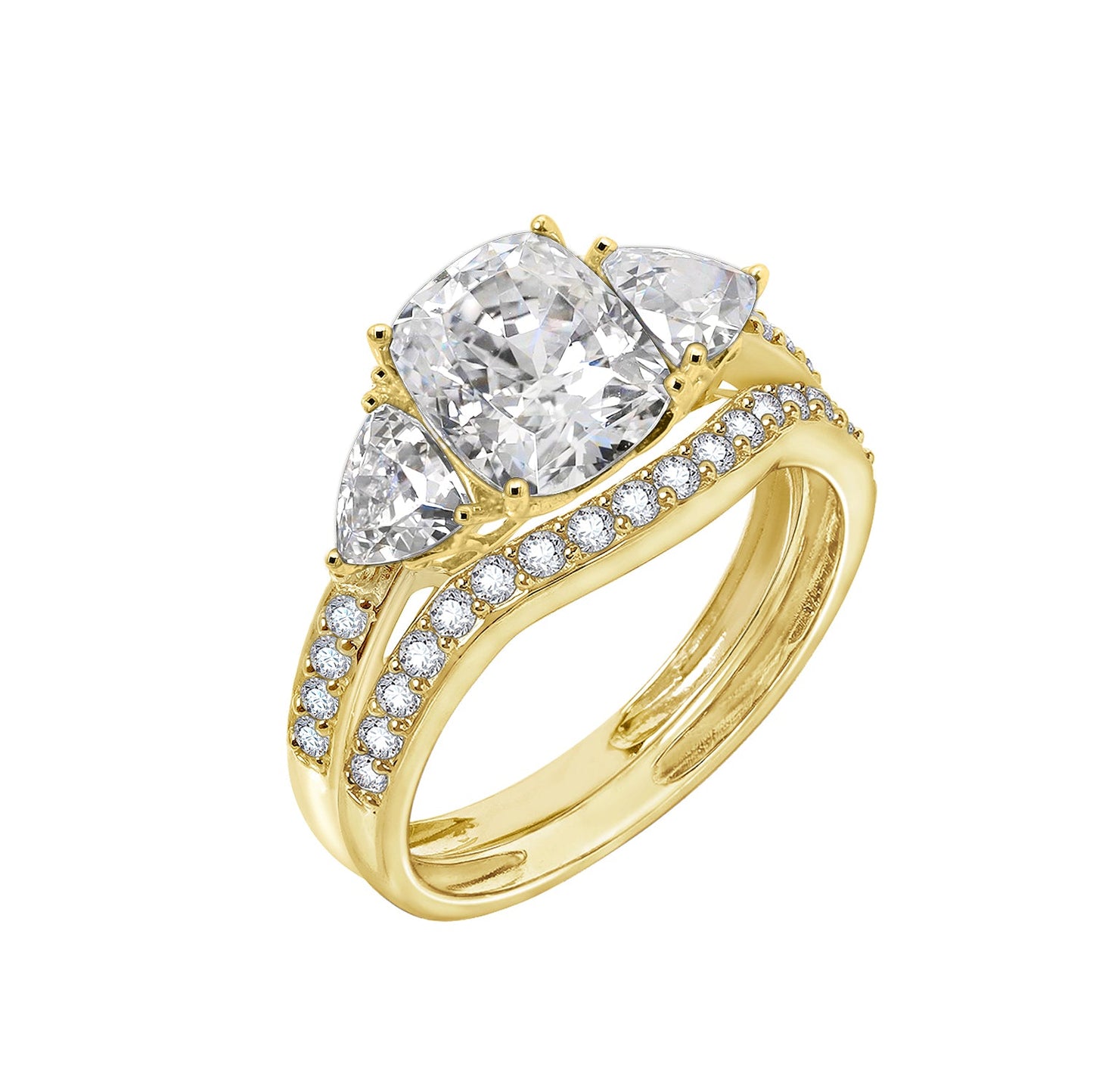 Emerald Cut 2.95 cttw 100-Facet Bridal Ring Set