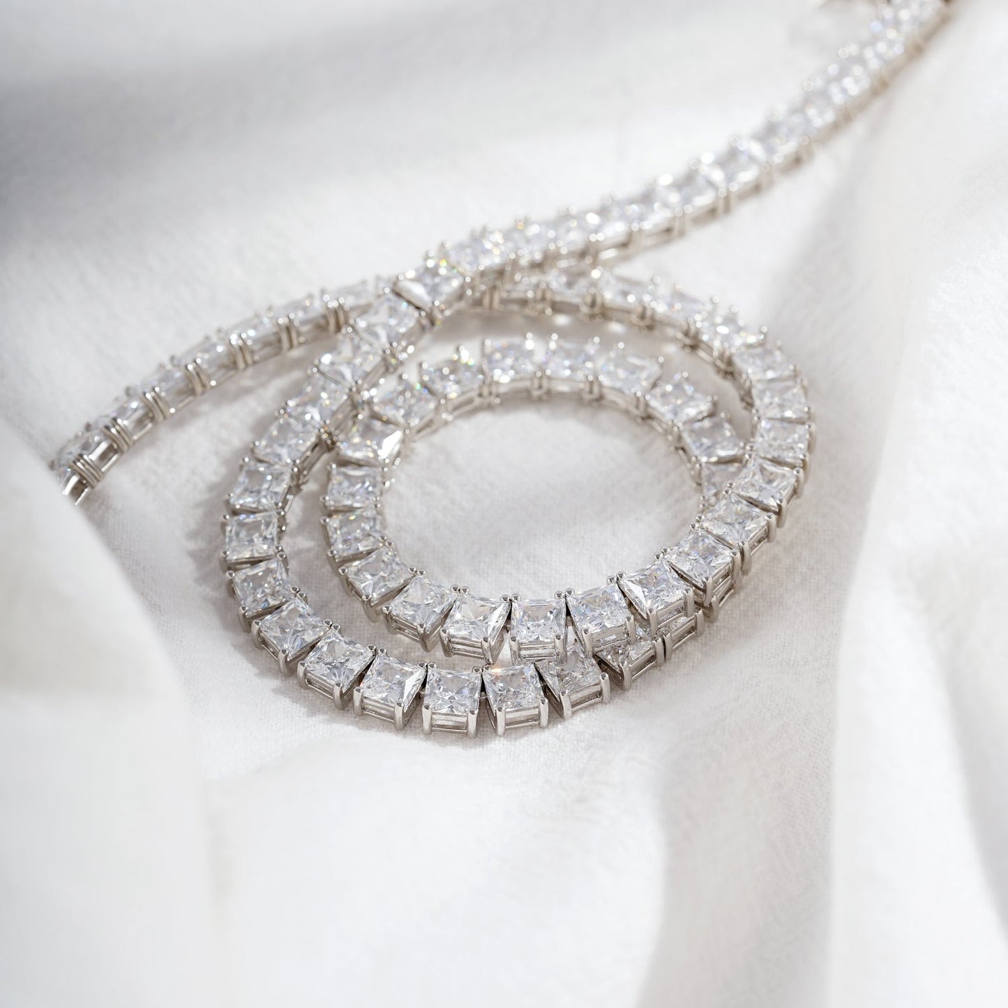 Choice Of 3mm 4mm 5mm Princess Tennis Necklace, Silver JEN26130