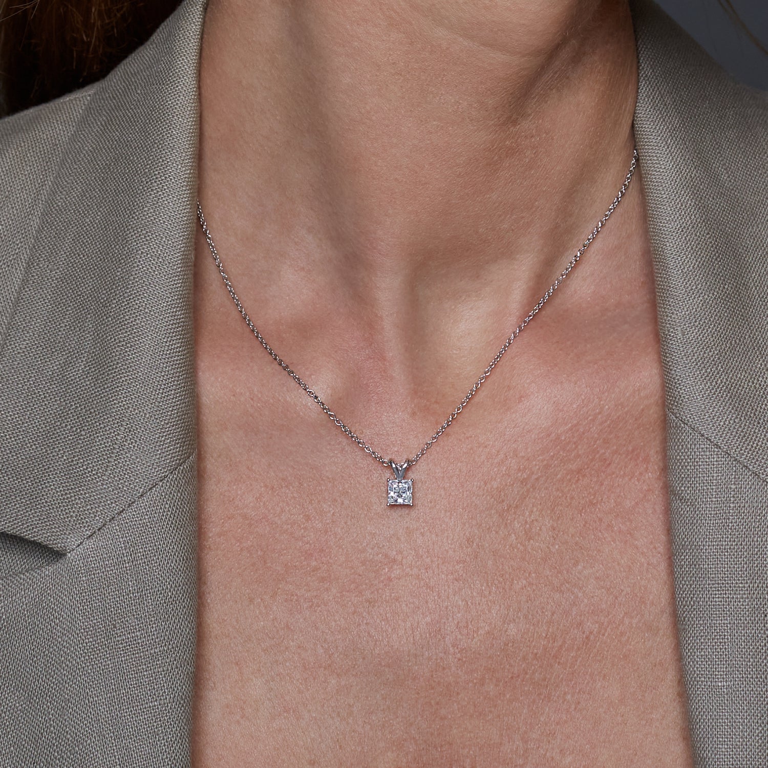 Princess Solitaire Pendant Necklace