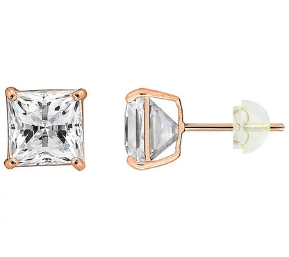 Solid Gold 3.00 cttw Princess Cut Prong Set Stud Earrings