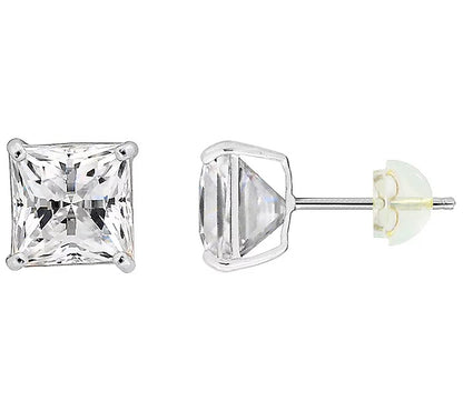 Solid Gold 3.00 cttw Princess Cut Prong Set Stud Earrings