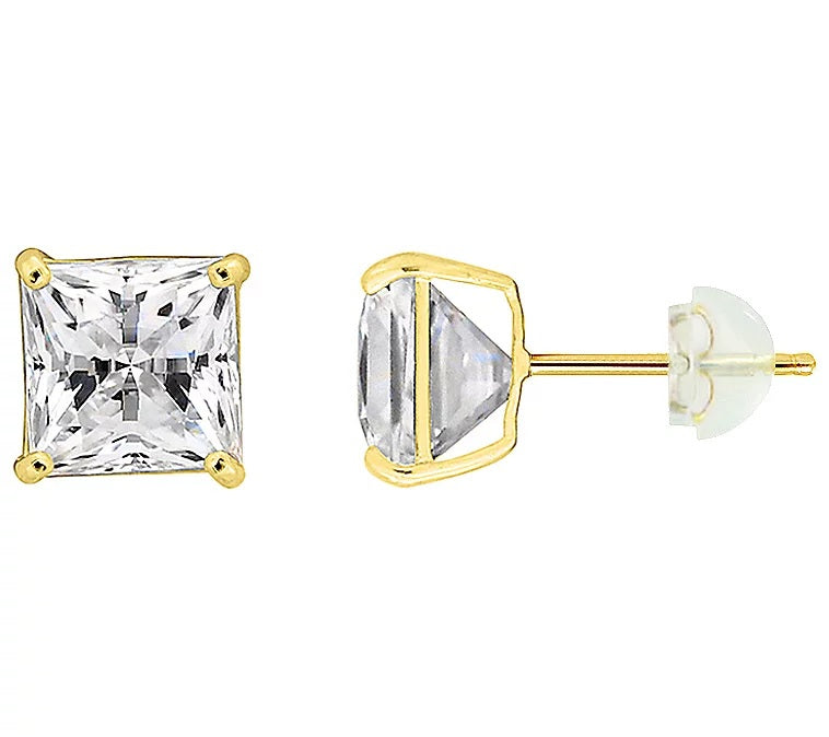 Solid Gold 3.00 cttw Princess Cut Prong Set Stud Earrings