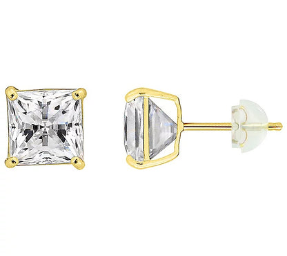 Solid Gold 3.00 cttw Princess Cut Prong Set Stud Earrings