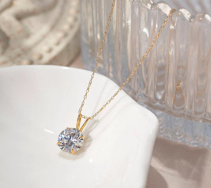 Solid Gold 2.00 cttw Round Pendant w/ Chain