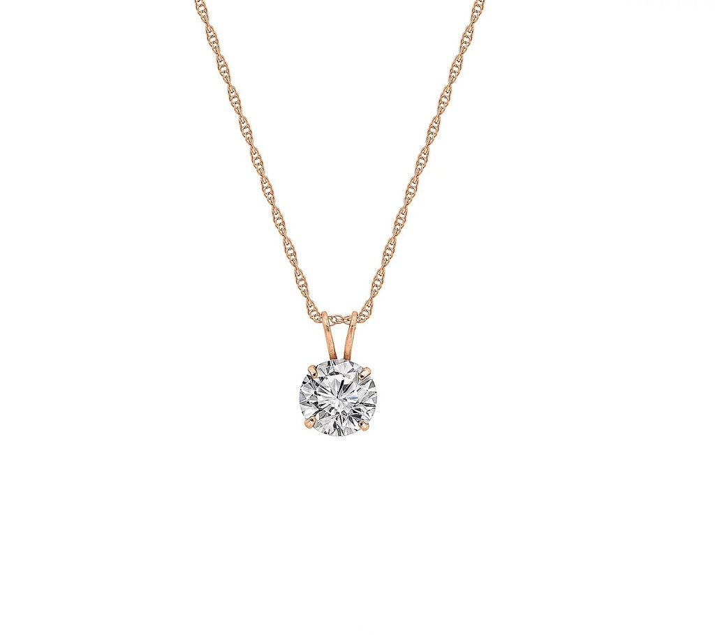Solid Gold 1.00 cttw Round Cut Prong Set Pendant w/ Chain