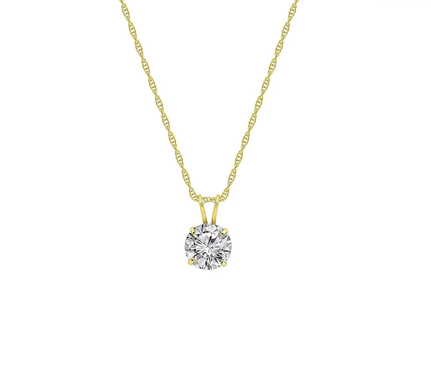 Solid Gold 1.00 cttw Round Cut Prong Set Pendant w/ Chain