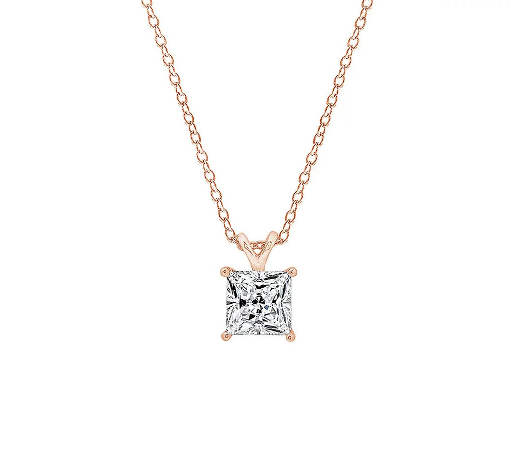 1.00 cttw Solitaire Princess-Cut Prong Set Pendant w/ Chain