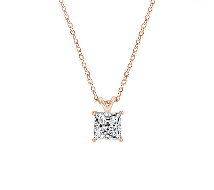 1.00 cttw Solitaire Princess-Cut Prong Set Pendant w/ Chain