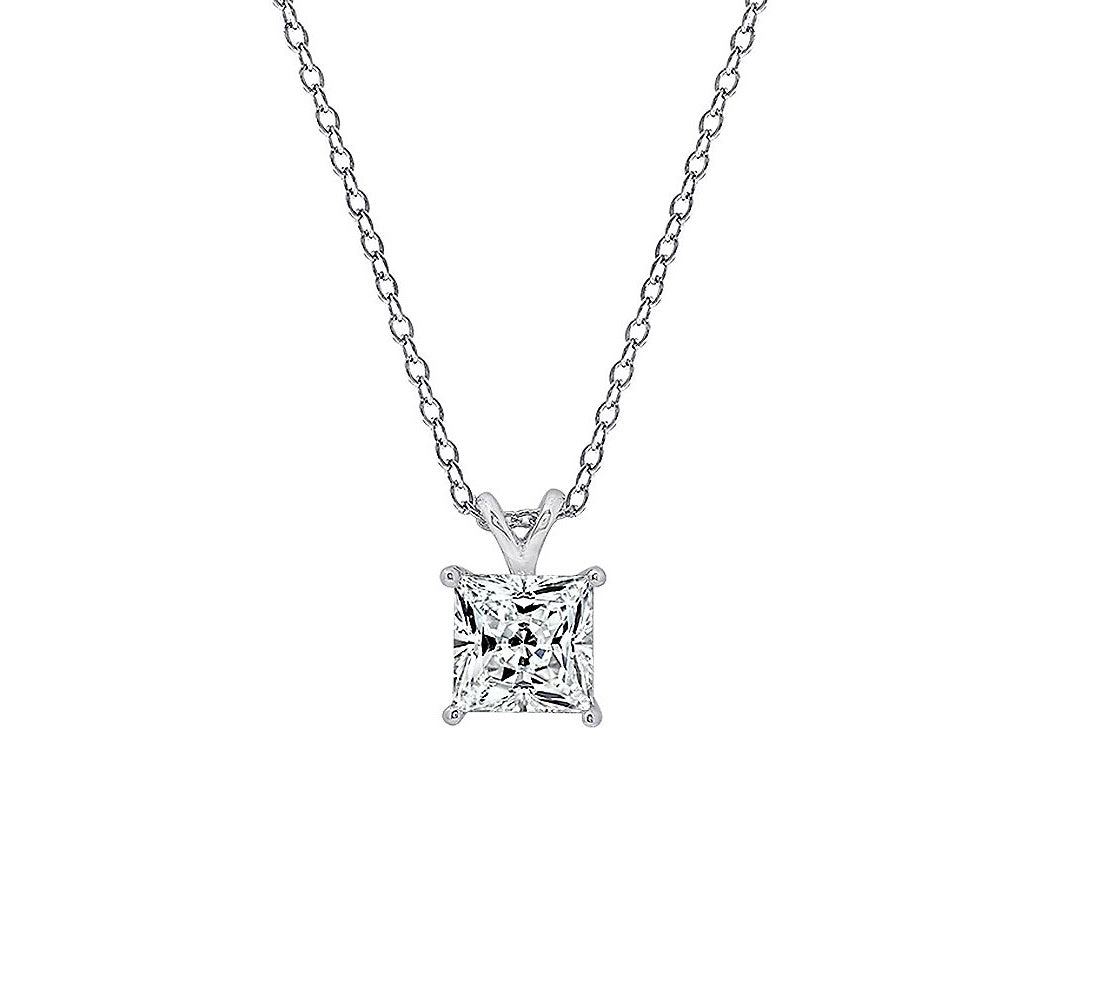 1.00 cttw Solitaire Princess-Cut Prong Set Pendant w/ Chain