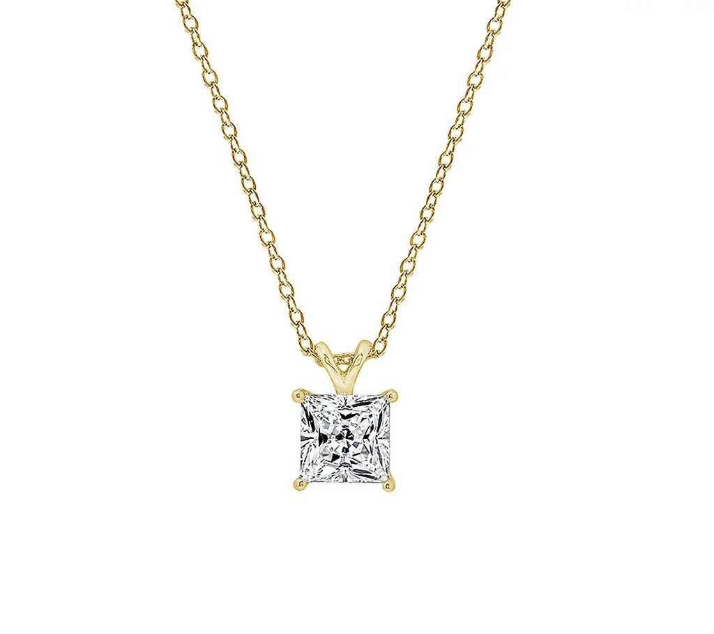 1.00 cttw Solitaire Princess-Cut Prong Set Pendant w/ Chain