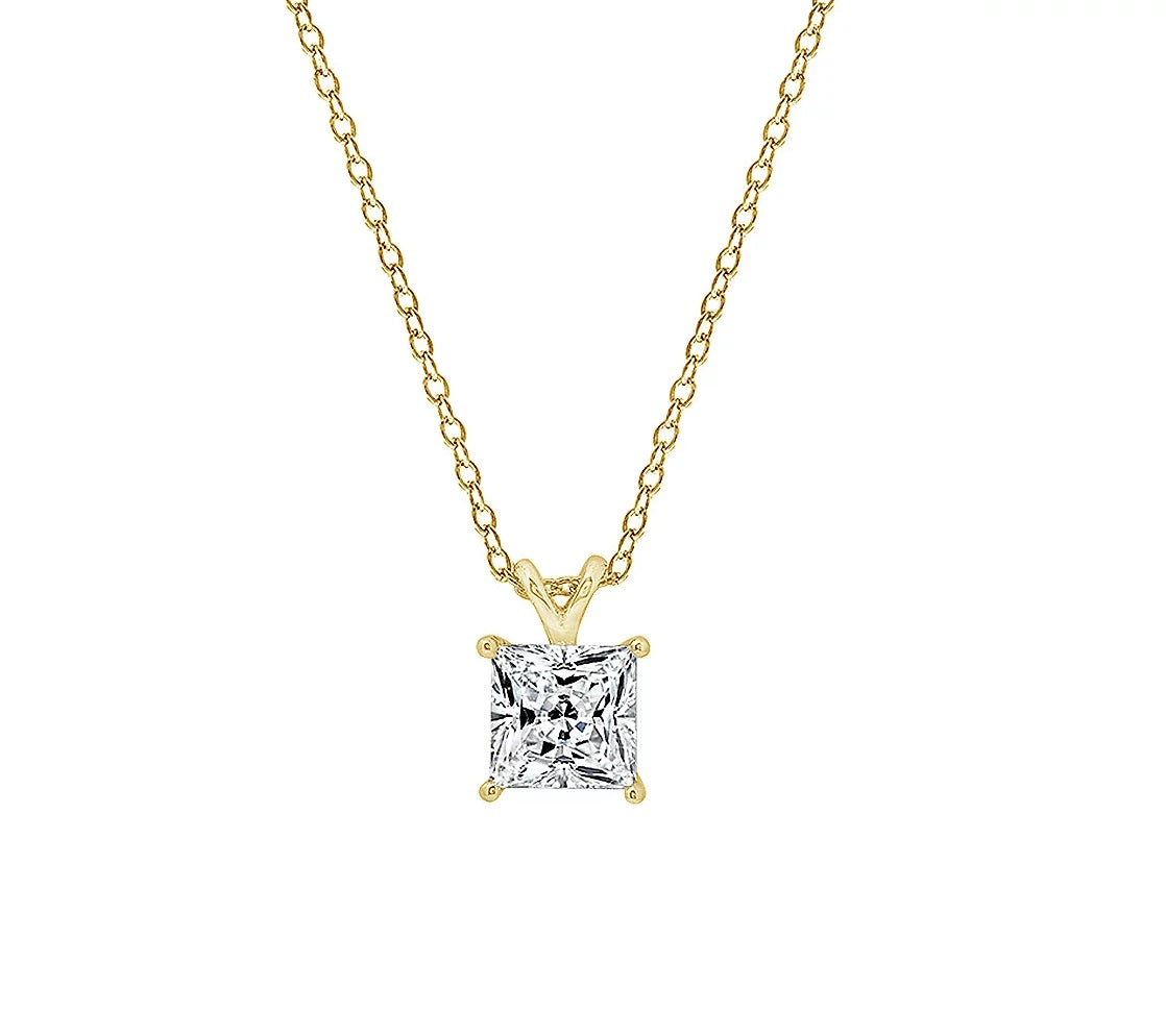 1.00 cttw Solitaire Princess-Cut Prong Set Pendant w/ Chain