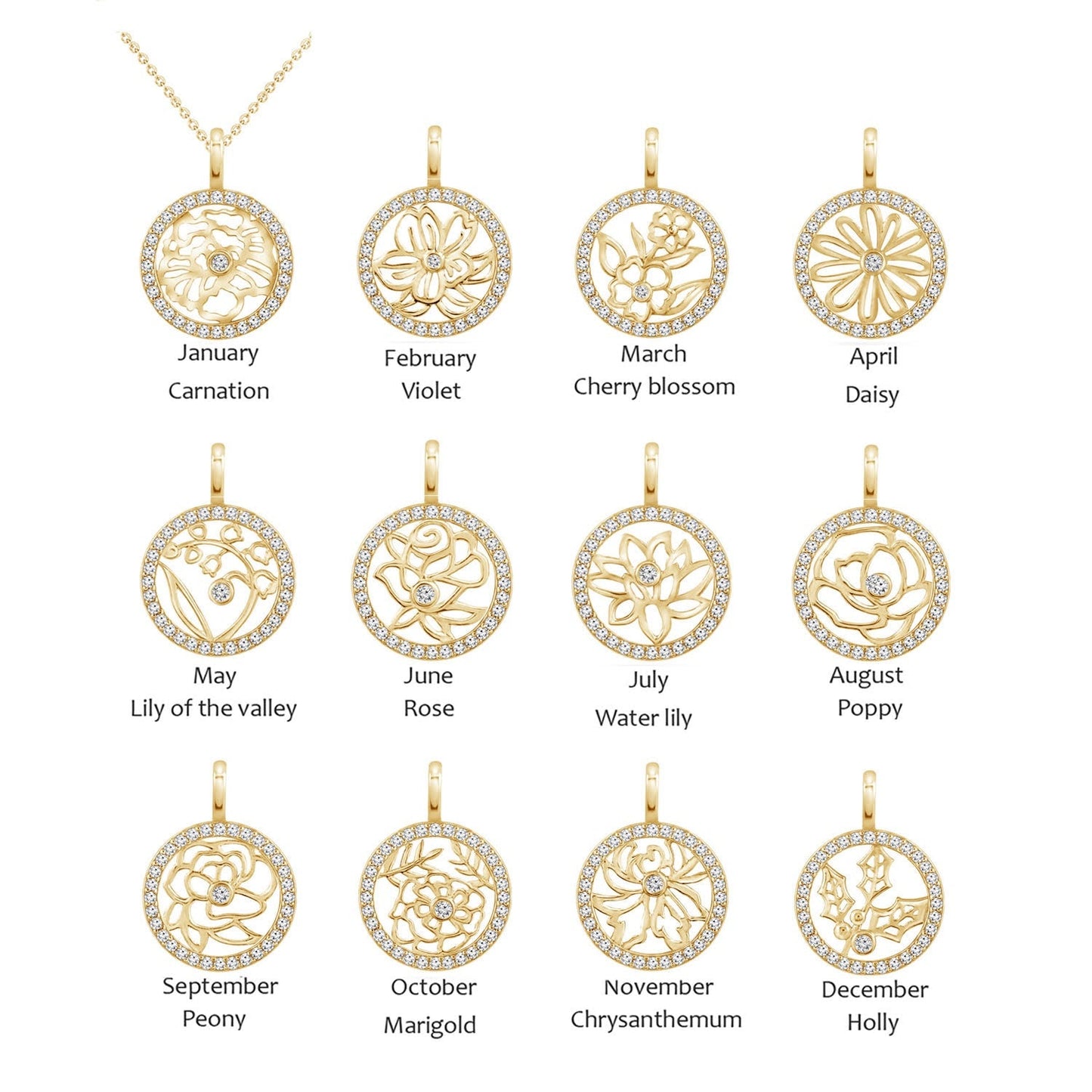 Birth Month Flower Pendant w/ Chain JEP23572