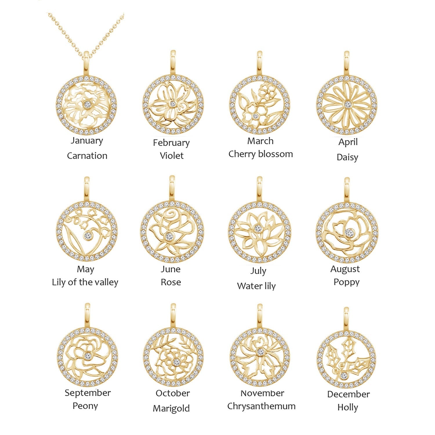Birth Month Flower Pendant w/ Chain JEP23572