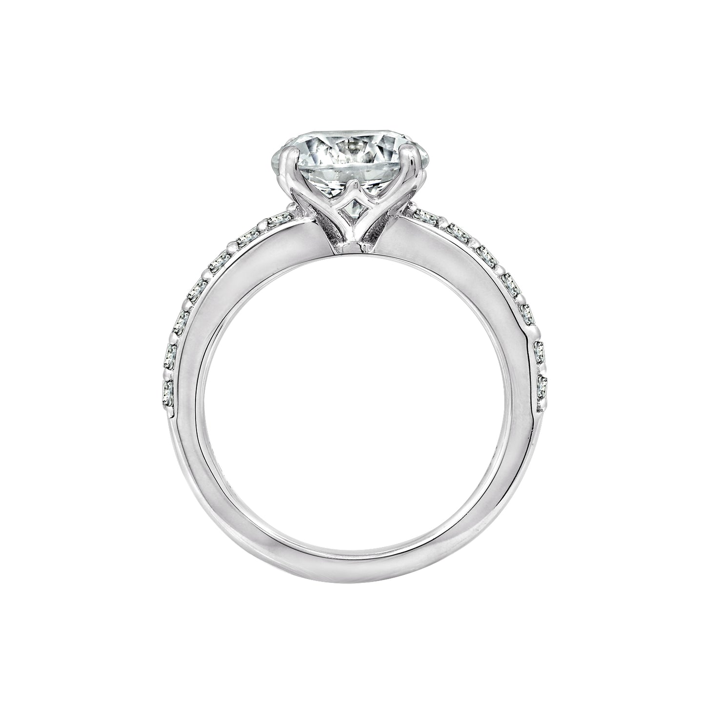 2.25 cttw Round Cut Pave Shank Solitaire Ring