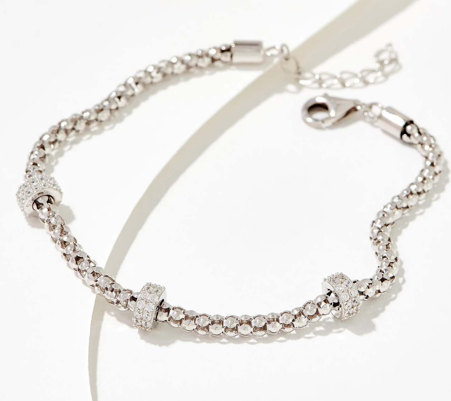 Pave Roundel Station Bracelet With Popcorn Chain