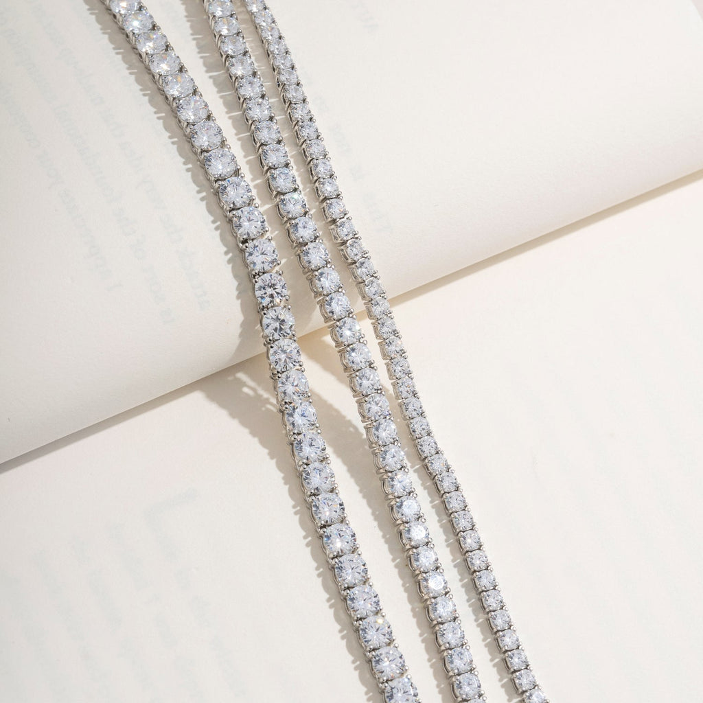 Choice Of 3mm 4mm 5mm Round Tennis Necklace, Silver JEN27295