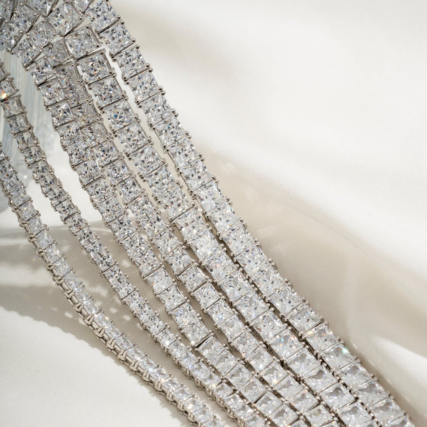 Choice Of 3mm 4mm 5mm Princess Tennis Necklace, Silver JEN26130