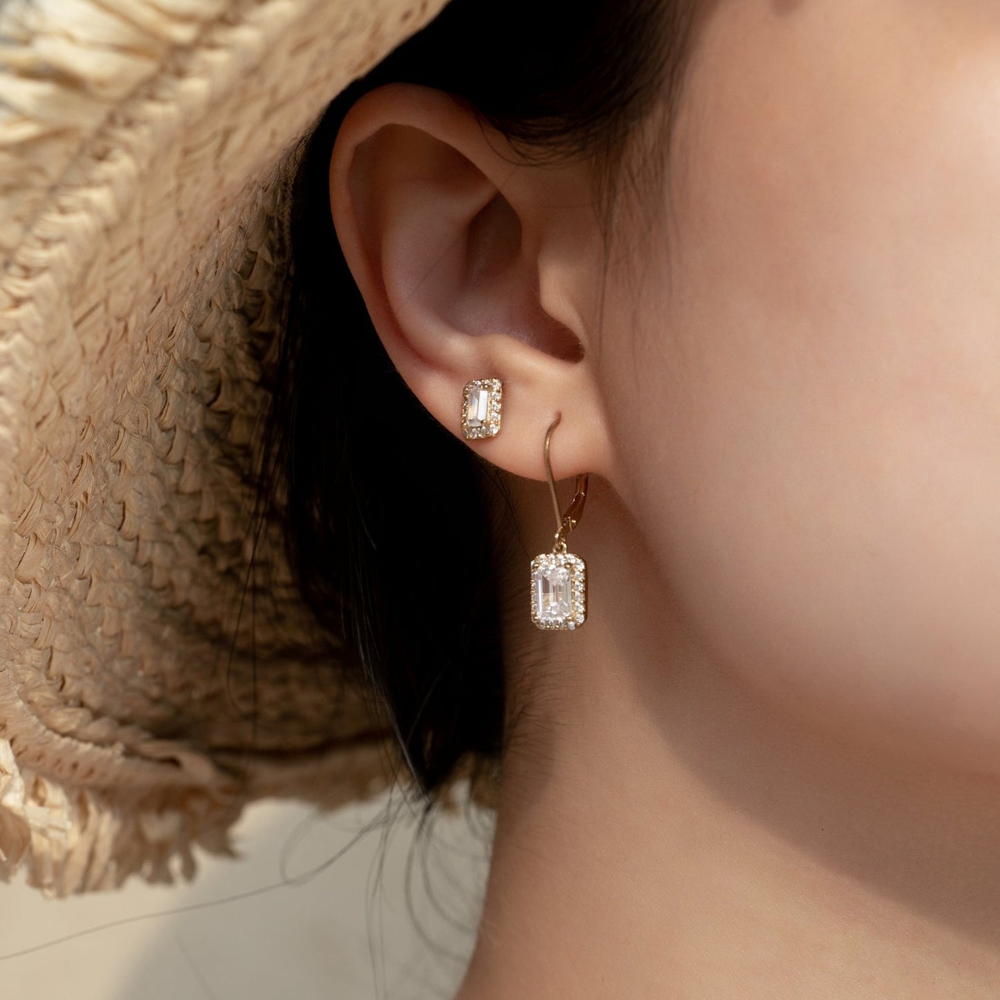 Emerald Cut Halo Leverback Earrings JEE09972 JEE09832