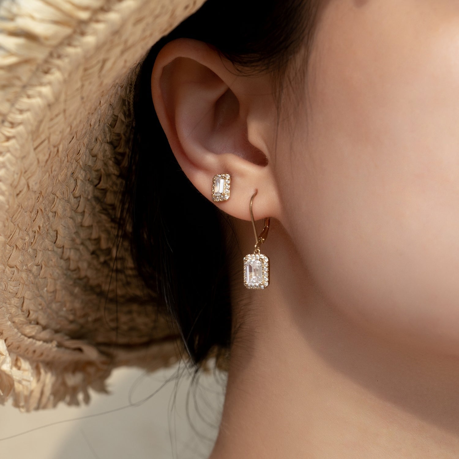 Emerald Cut Halo Leverback Earrings JEE09972 JEE09832