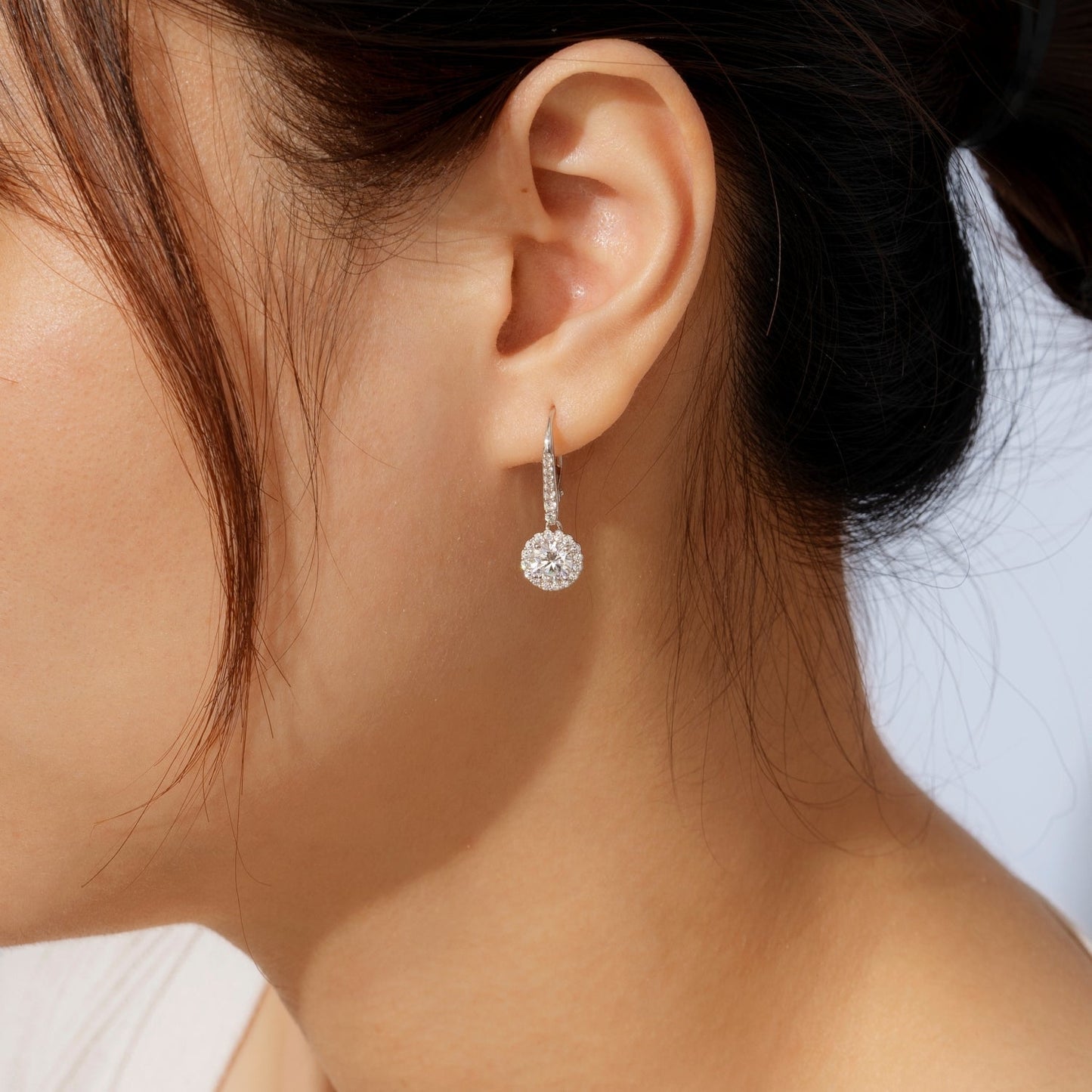 2ct Halo Dangle Leverback Earrings