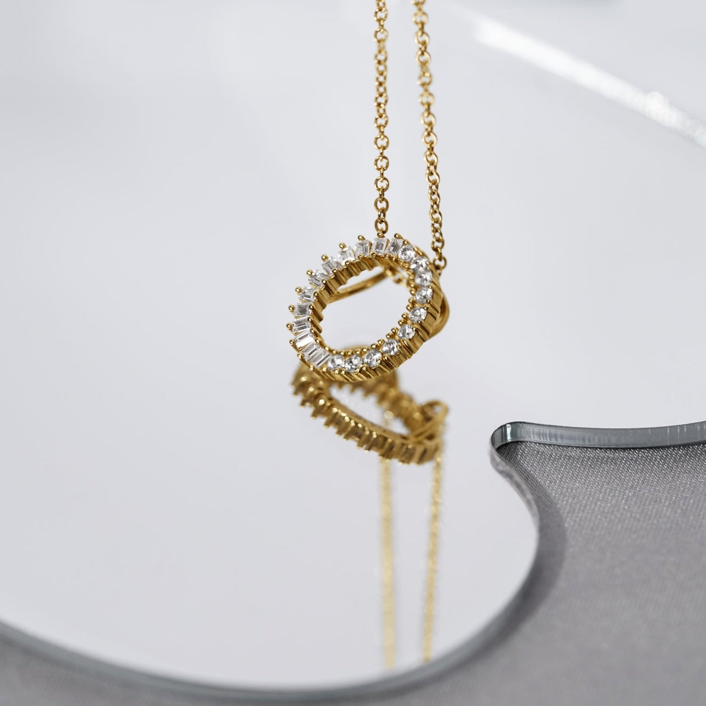 Baguette Round Pendant Necklace