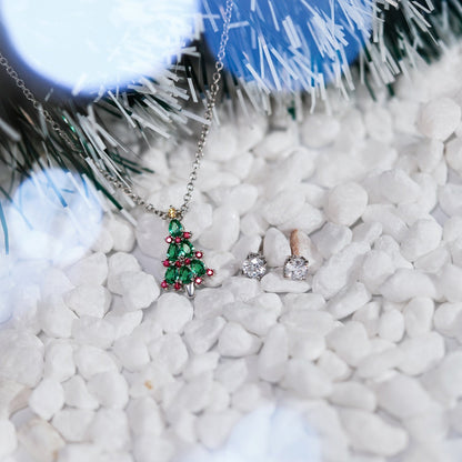 Christmas Tree Pendant & Solitaire Earrings Set JES23210