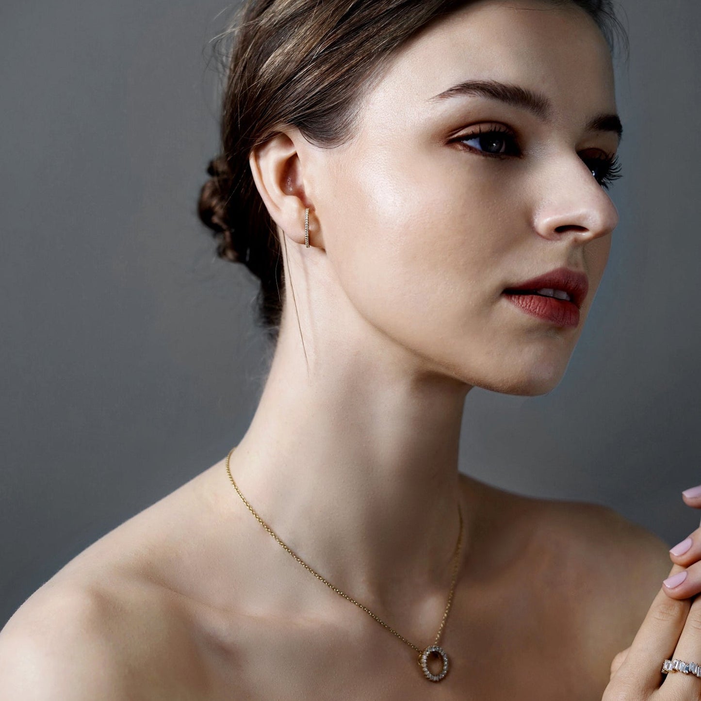 Mini Pave Curved Bar Stud Earrings