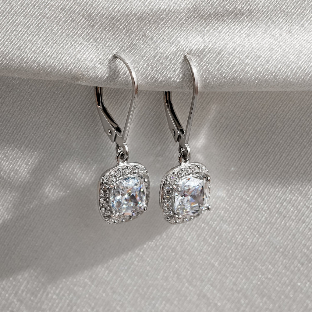 Cushion Halo Leverback Earrings JEE09975