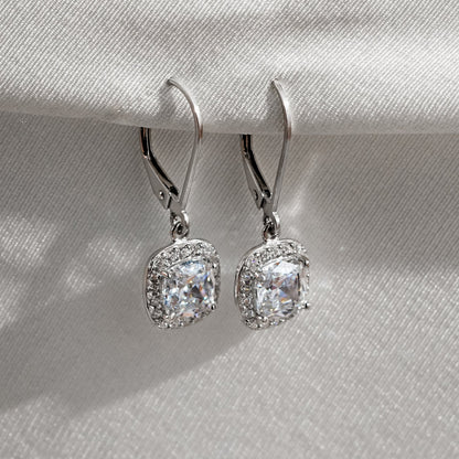 Cushion Halo Leverback Earrings JEE09975
