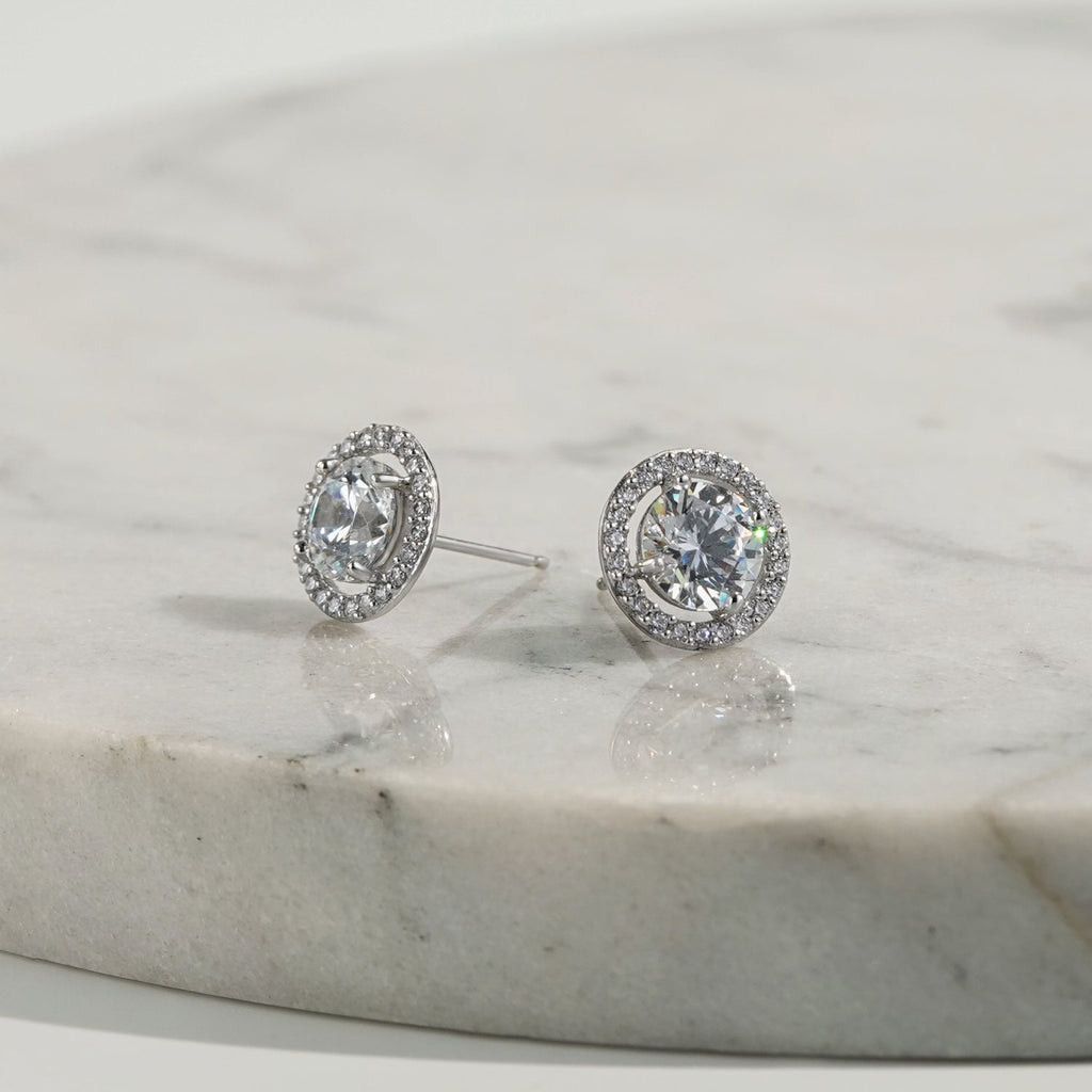 Floating Stone Halo Stud Earrings JEE10936