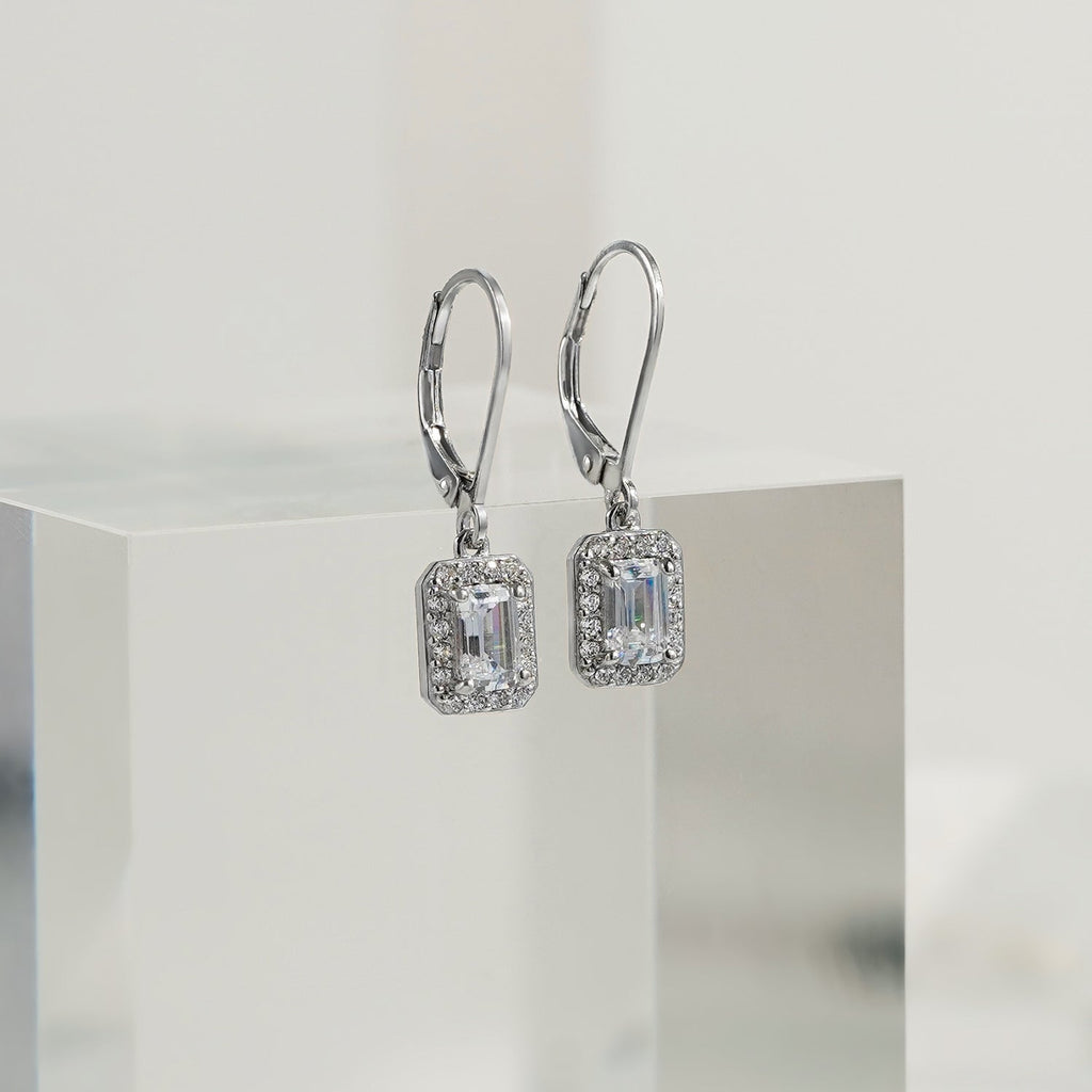 Emerald Cut Halo Leverback Earrings JEE09972 JEE09832