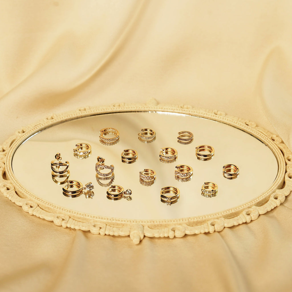 Bezel Dangle Hoop Earrings JEE22260