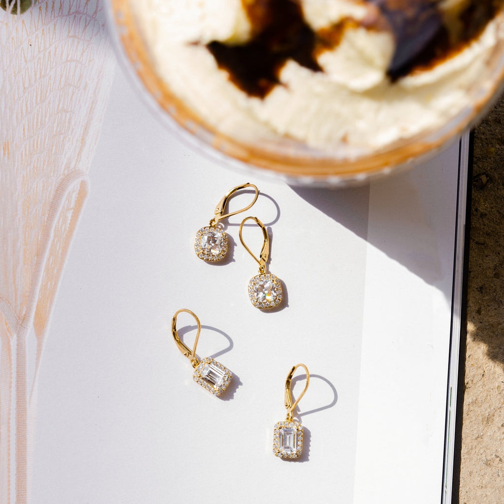 Emerald Cut Halo Leverback Earrings JEE09972 JEE09832