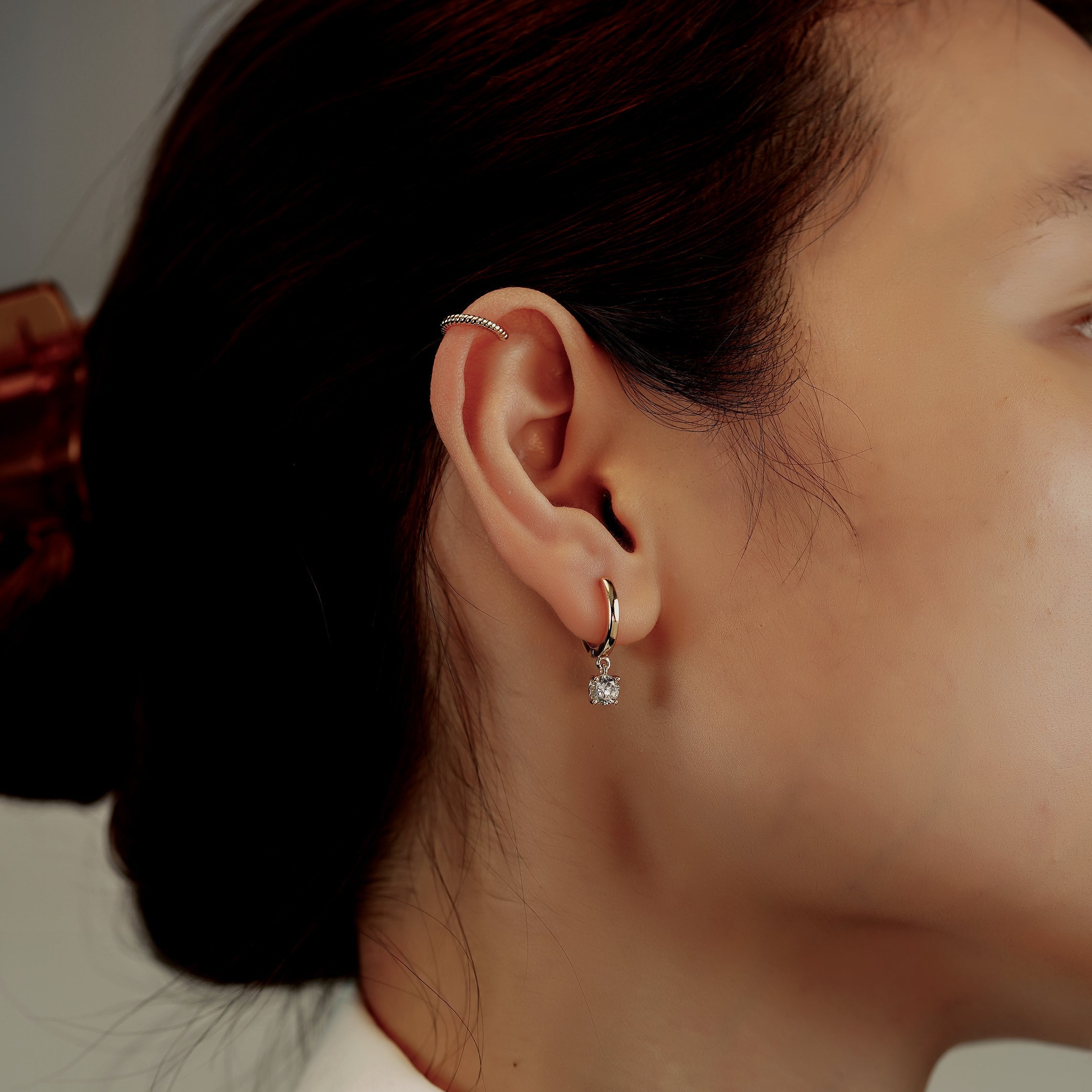 Solitaire Basket Dangle Hoop Earrings JEE22498