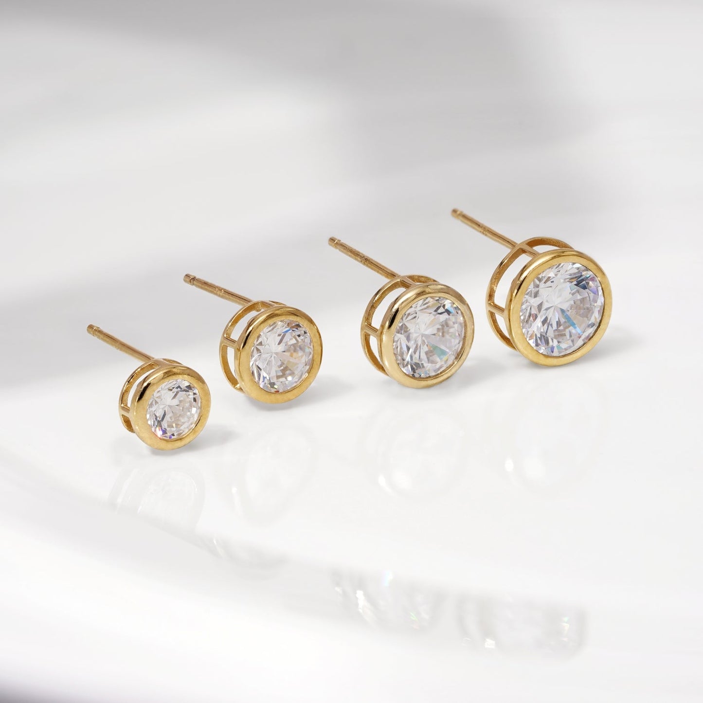 Solid Gold Bezel Solitaire Stud Earrings JEE26938