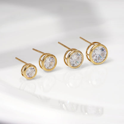 Solid Gold Bezel Solitaire Stud Earrings JEE26938