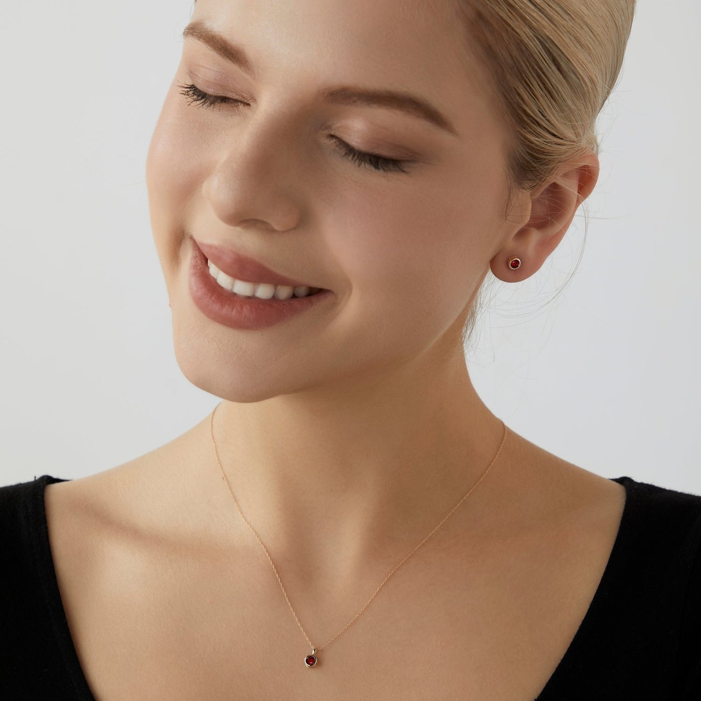 10K Solid Gold Bezel Birthstone Pendant Necklace JEP26866