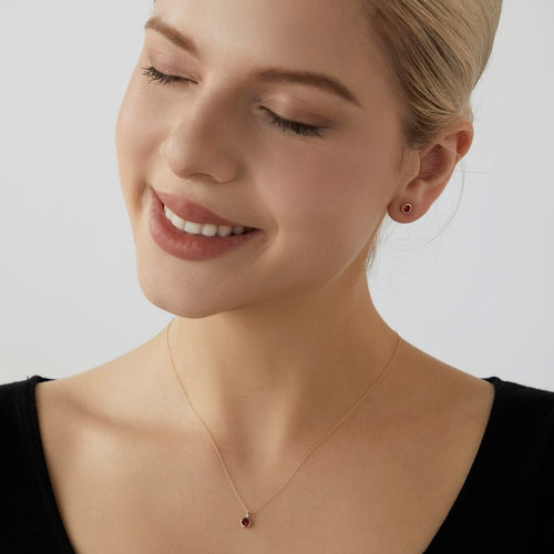 10K Solid Gold Bezel Birthstone Pendant Necklace JEP26866