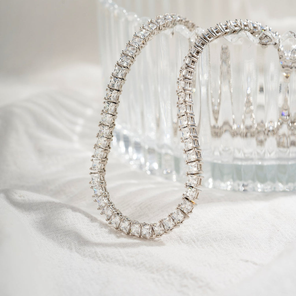 Choice Of 3mm 4mm 5mm Princess Tennis Necklace, Silver JEN26130