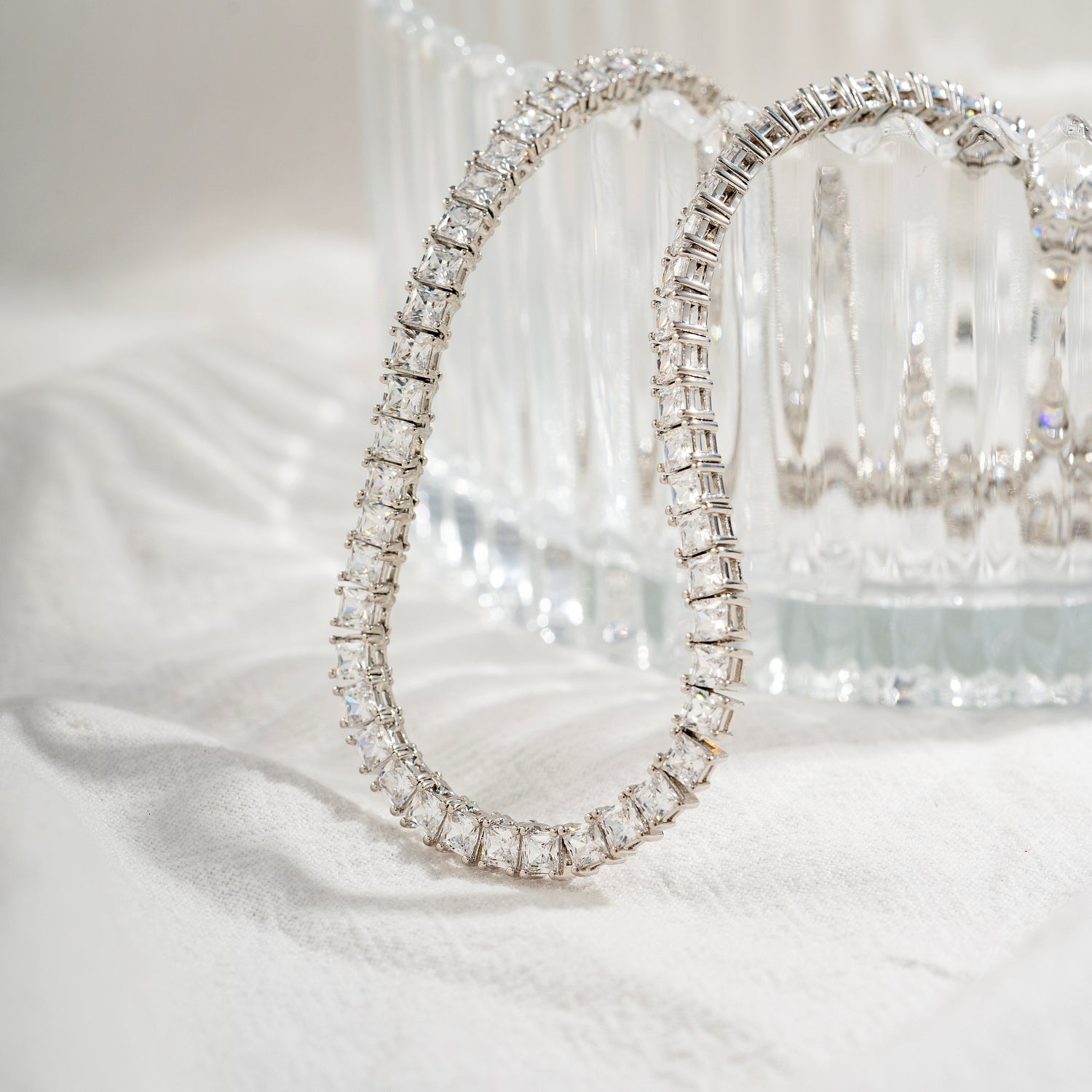 Choice Of 3mm 4mm 5mm Princess Tennis Necklace, Silver JEN26130