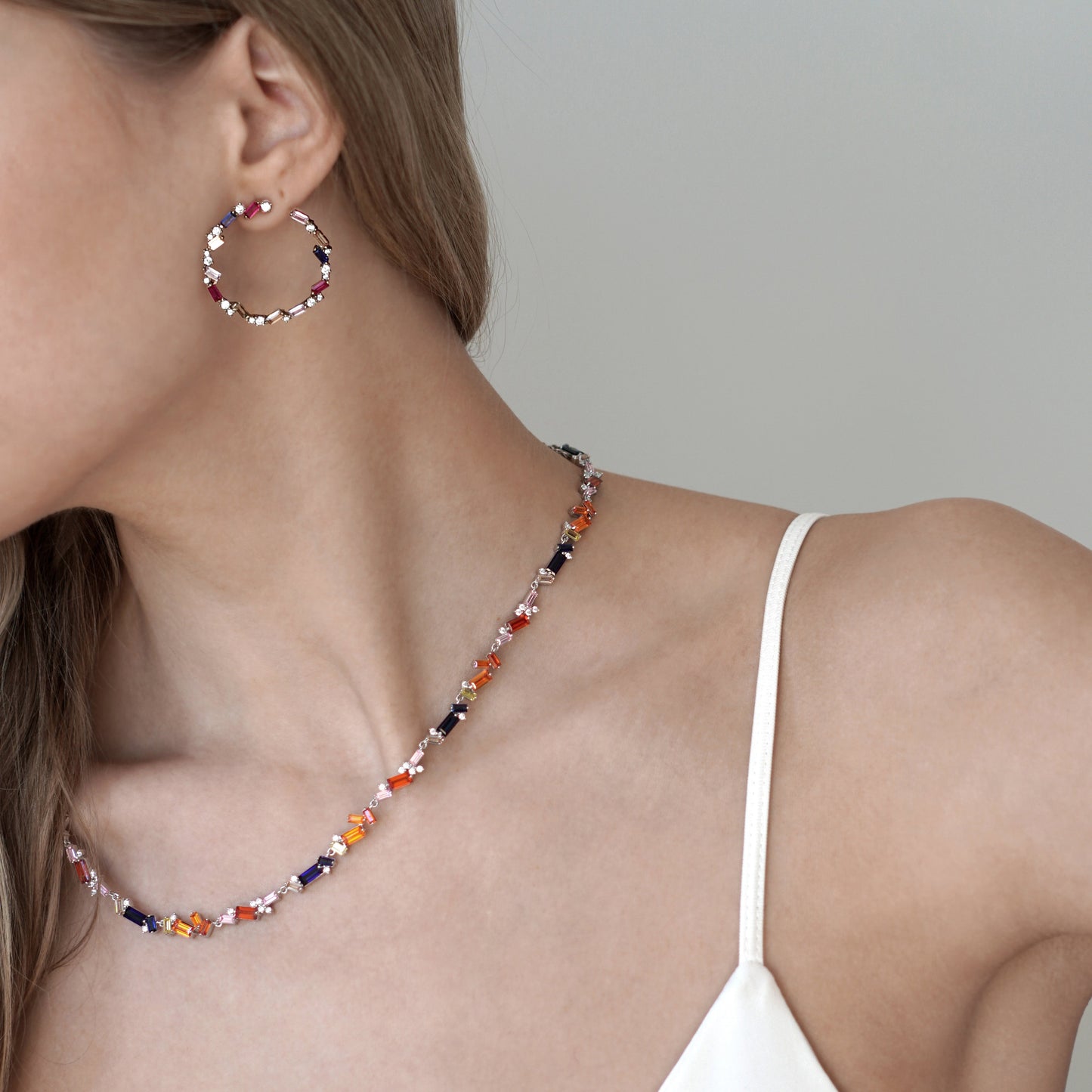 Rainbow Baguette Tennis Necklace