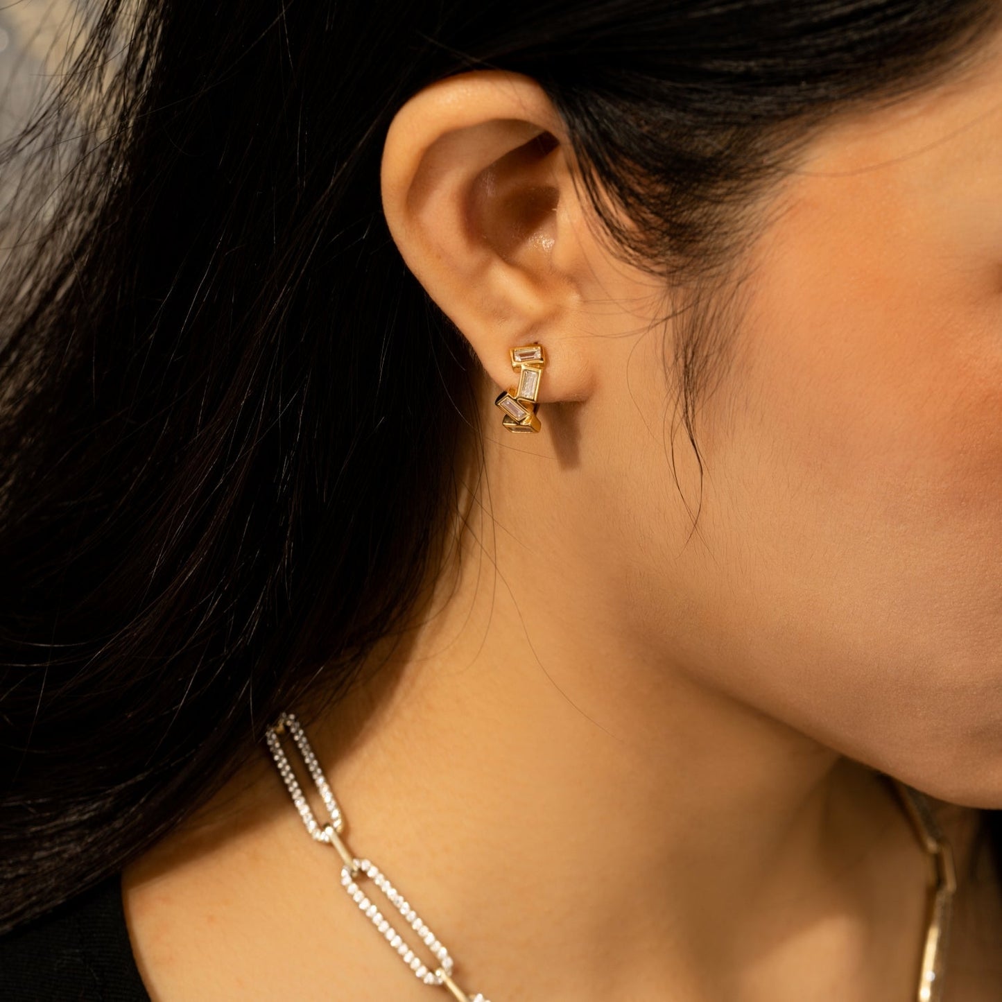 Scattered Baguette Huggie Hoops